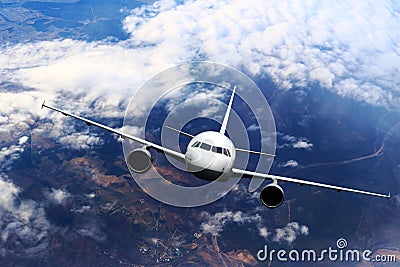 Plane clouds on the plane nature background blue Stock Photo