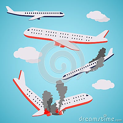Plane crash vector flat style. Vector Illustration