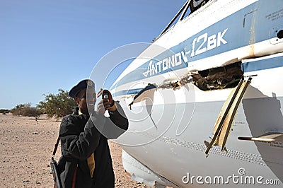 The plane crashed at the airport of the Berbera Editorial Stock Photo