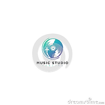 plane dj music logo studio production Vector Illustration