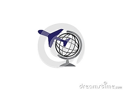 Plane fly around the globe for logo design Cartoon Illustration