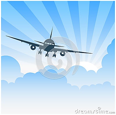 Plane flying in clouds Vector Illustration