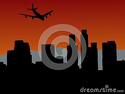 Plane flying over Los Angeles Vector Illustration