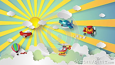 Plane flying on sky. Vector Illustration