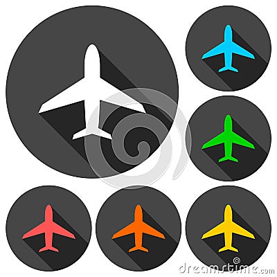 Plane icons set with long shadow Vector Illustration
