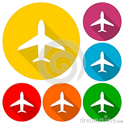 Plane icons set with long shadow Vector Illustration