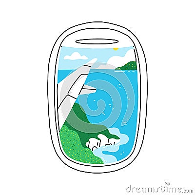 Plane illuminator view on seascape scenery, vector illustration Vector Illustration