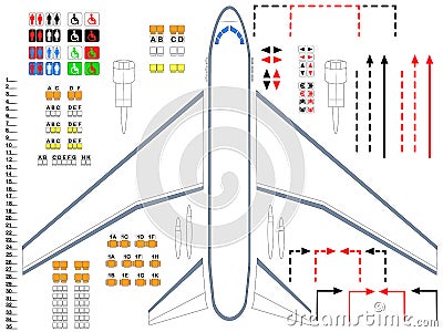 Plane. Illustration of airplane parts for the assembly of the cabin. Stock Photo