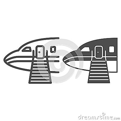 Plane ladder line and solid icon, airlines concept, plane ladder vector sign on white background, passengers ladder Vector Illustration