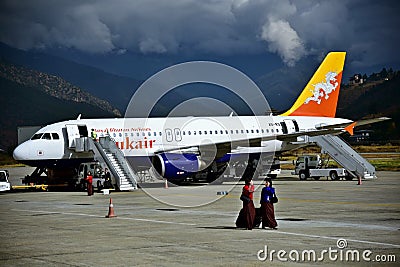 Plane landed at Bhutan airport Editorial Stock Photo
