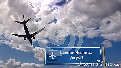 Plane landing in London Heathrow Stock Photo