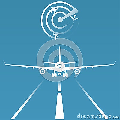 Plane landing and radar, vector Vector Illustration