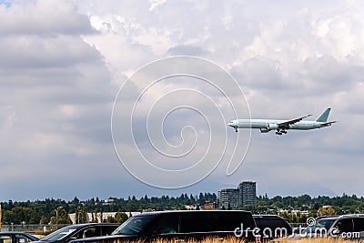 The plane makes landing on the airport Stock Photo