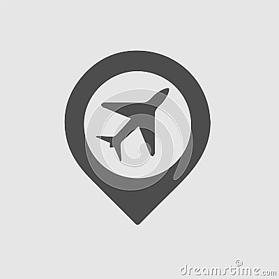Plane in map pointer icon. Airplane location. Vector Illustration