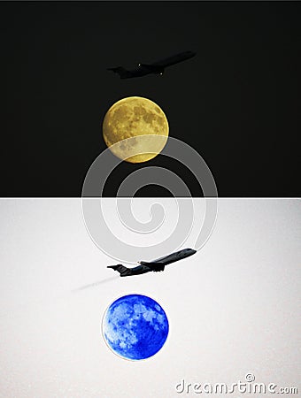 A plane and the Moon Stock Photo