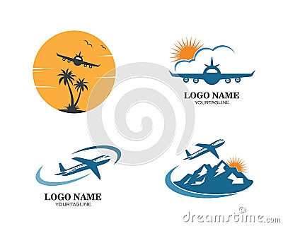 plane with palms icon logo of travel and travel agency vector Vector Illustration