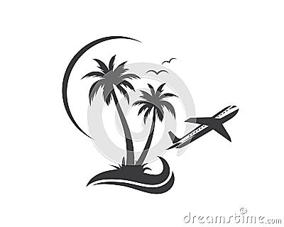 plane with palms icon logo of travel and travel agency vector Vector Illustration