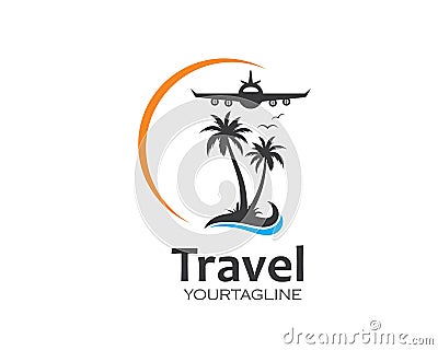 plane with palms icon logo of travel and travel agency vector Vector Illustration