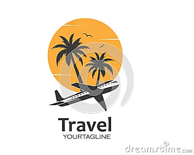 plane with palms icon logo of travel and travel agency vector Vector Illustration