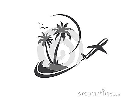 plane with palms icon logo of travel and travel agency vector Vector Illustration