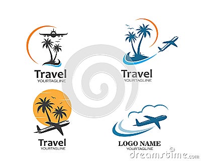 plane with palms icon logo of travel and travel agency vector Vector Illustration