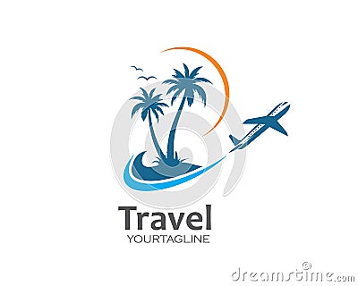 plane with palms icon logo of travel and travel agency vector Vector Illustration