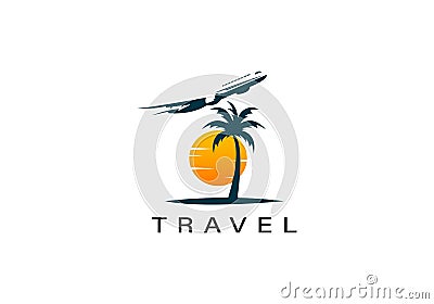plane with palms icon logo of travel and travel agency vector Stock Photo