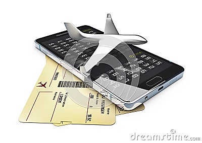 A plane on phone and tickets for business trip travel or vacation journey isolated 3d illustration Cartoon Illustration