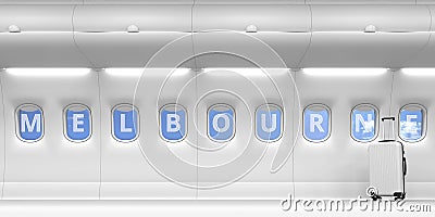 Plane portholes with MELBOURNE text, 3d rendering Stock Photo