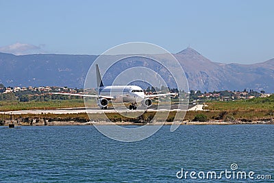 Plane ready to take off Corfu island Stock Photo