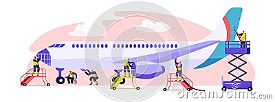 Plane Service Banner. Aircraft Maintenance, Inspection and Repair. Performance of Task Required to Ensure Continuing Airworthiness Vector Illustration