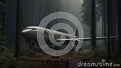Eerily Realistic Plane Stuck In Woods: A Photorealistic Urban Exploration Stock Photo
