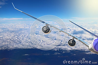 Plane in the sky flight travel transport airplane background black white Stock Photo