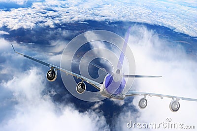 Plane in the sky flight travel transport airplane background black white Stock Photo