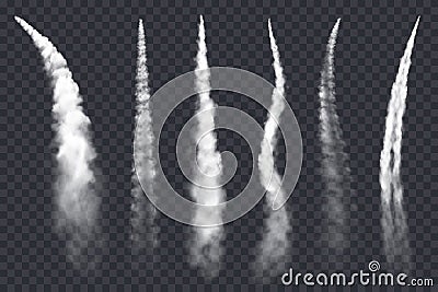 Plane smoke trail, air jet clouds vector contrails Vector Illustration