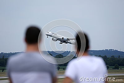 Plane spotters watching planes Editorial Stock Photo