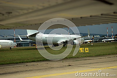 Different aircraft parking at the international airport in Bratislava in Slovakia 11.9.2020 Editorial Stock Photo