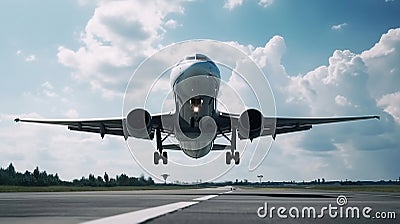 plane taking off from airport runways for traveling and transport business. Generative AI Stock Photo