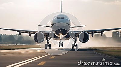 plane taking off from airport runways for traveling and transport business. Generative AI Stock Photo
