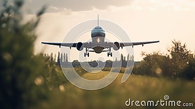 plane taking off from airport runways for traveling and transport business. Generative AI Stock Photo