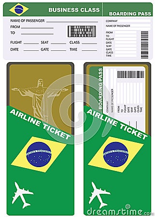 Plane ticket in business class flight to Brazil Vector Illustration