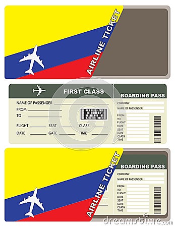 Plane ticket first class in Colombia Vector Illustration