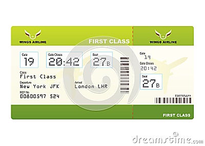 Plane ticket first class green Stock Photo