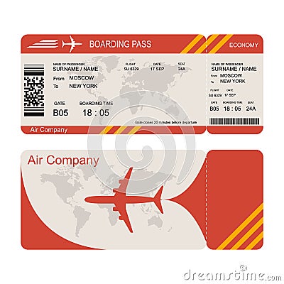 Plane ticket template. Air economy flight Vector Illustration