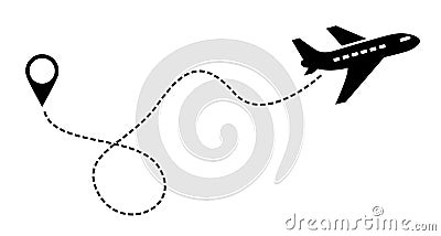 Plane Vector Icon black. Label Symbol for the Map, Aircraft. Editable stroke illustration. Cartoon Illustration