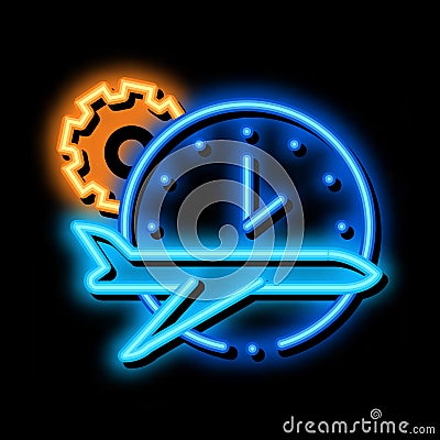 Plane Watch Gear neon glow icon illustration Vector Illustration