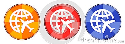 Plane world icon burst light round button set illustration Vector Illustration
