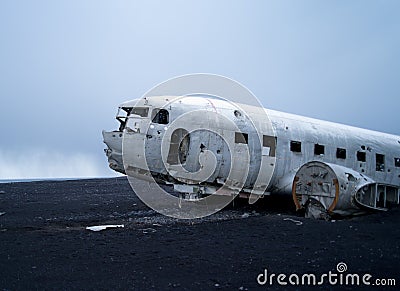 Plane Wreck near vik iceland Stock Photo