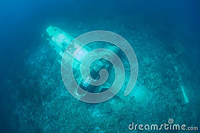 Plane Wreckage Underwater Stock Photo