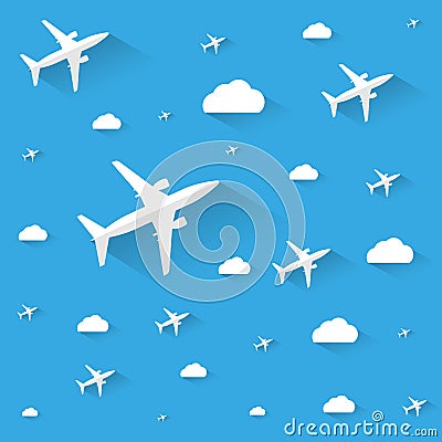 Planes in the cloudly sky Vector Illustration